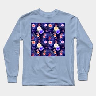 Spring Mandalas and Roses Midnight Blue Long Sleeve T-Shirt